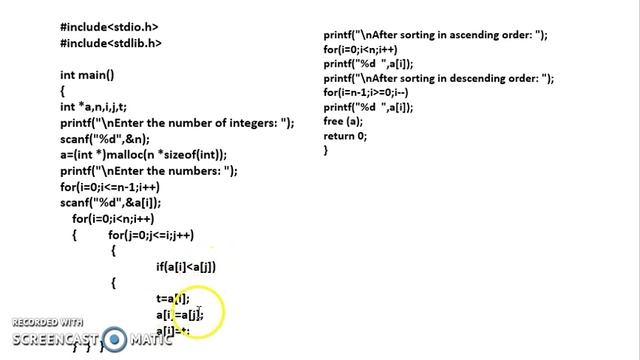 c program to sort the array in ascending descending order using dynamic memory allocation смотреть онлайн