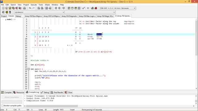 Array Filling in a Spiral Order in C смотреть онлайн