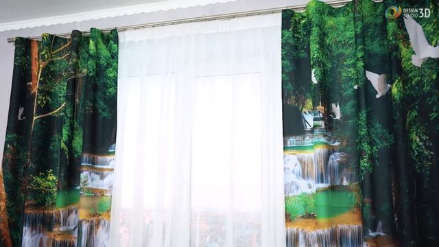 3D Фотошторы «Водопад с журавлями» смотреть онлайн