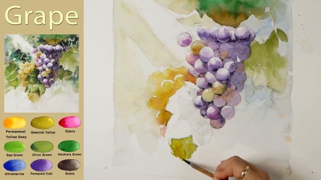 Fruit Landscape Watercolor - Grape.(wet-in-wet, Arches rough) NAMIL ART смотреть онлайн