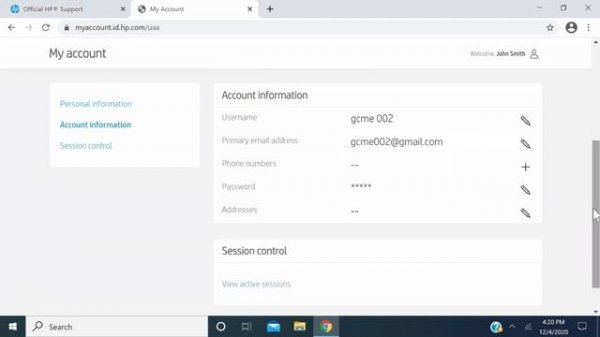 Изменение параметров учетной записи HP Smart | HP Smart | HP Support