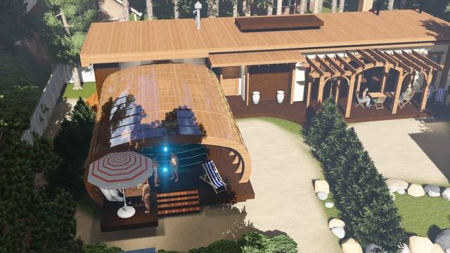 Проект банного комплекса. Баня с террасой и бассейном.. смотреть онлайн