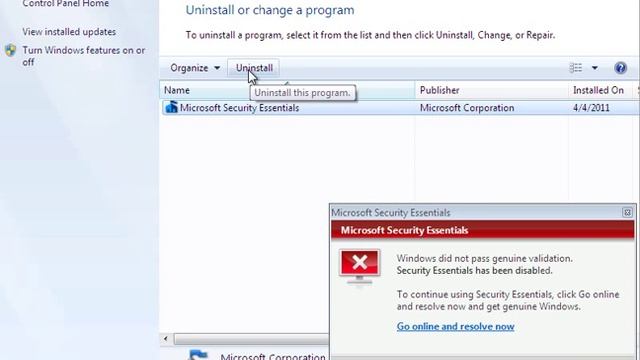 uninstall microsoft security essentials in windows 7 смотреть онлайн