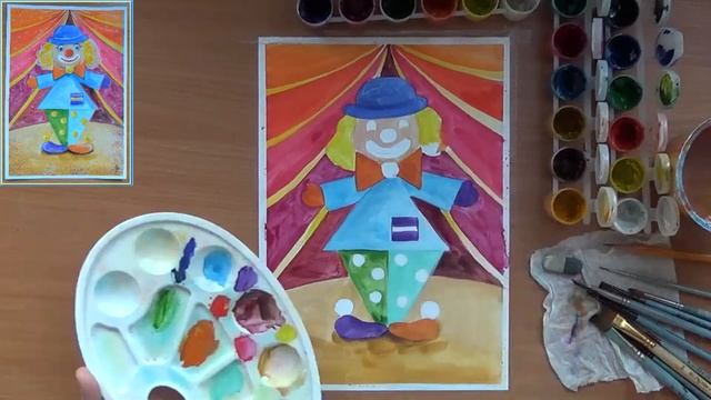 Как нарисовать клоуна. Для детей. Просто. Гуашь смотреть онлайн