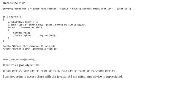 Wordpress: Accessing WPDB Multidimensional JSON Array w/ Javascript смотреть онлайн