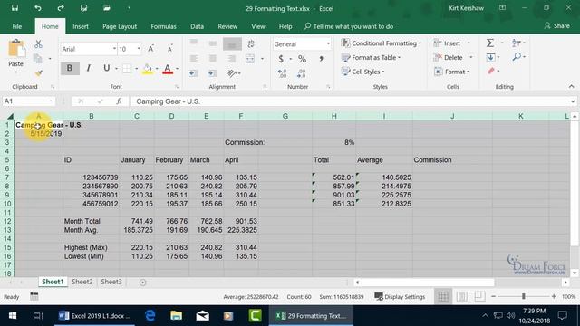 Microsoft Excel 2019: Formatting Text смотреть онлайн