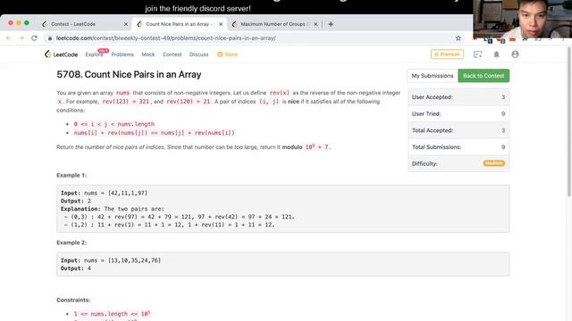1814. Count Nice Pairs in an Array (Leetcode Medium) смотреть онлайн