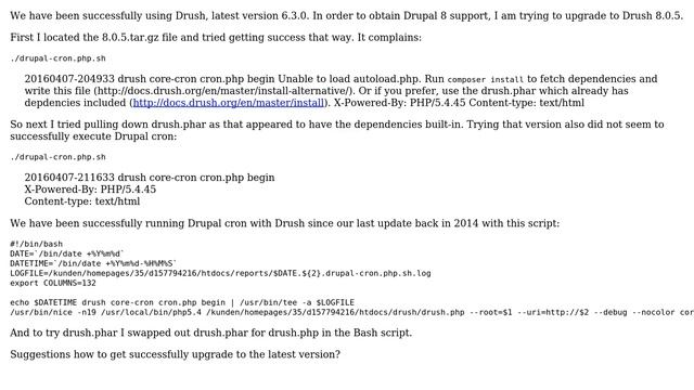 Drupal: Having issues upgrading from Drush 6.3.0 to 8.0.5 смотреть онлайн
