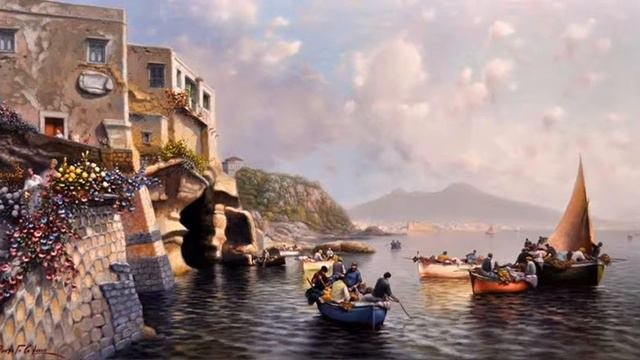 " la fenestrella di Marechiare" Opera di Amleto Colucci olio su tela 50 x100 смотреть онлайн