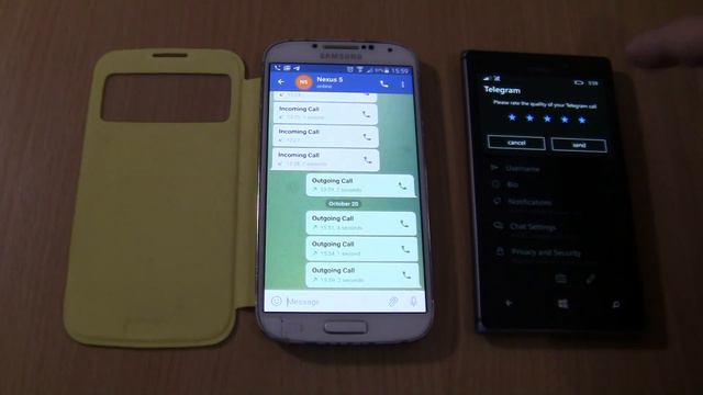 Telegram Incoming call & Outgoing call at the Same Time Samsung Galaxy S4 cover+Lumia 925 смотреть онлайн