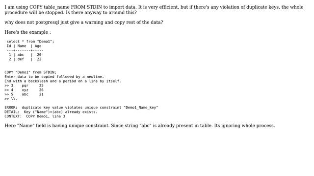 How to ignore duplicate keys while using copy in postgresql? смотреть онлайн