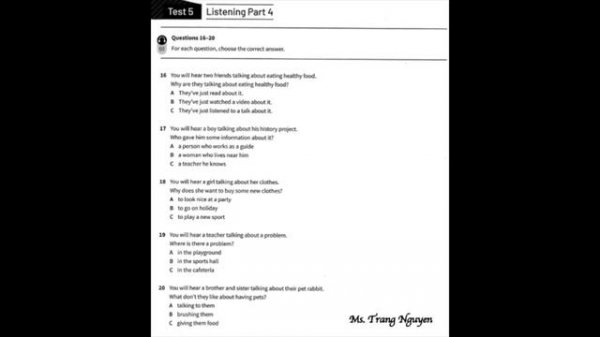 KET LISTENING TEST 5 A2 Key for Schools Trainer 2020 2nd