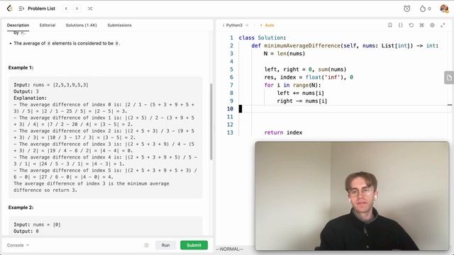 2256. Minimum Average Difference - LeetCode Python Solution смотреть онлайн