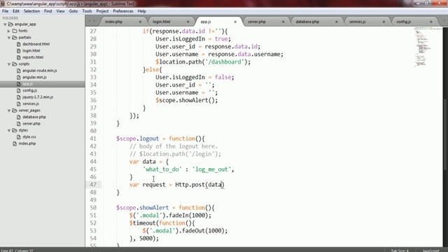 13 AngularJS : build angularjs from scratch with php -- logout link and hiding navigation смотреть онлайн