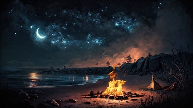 Летняя ночь на пляже под сюрреалистичным звездным небом смотреть онлайн