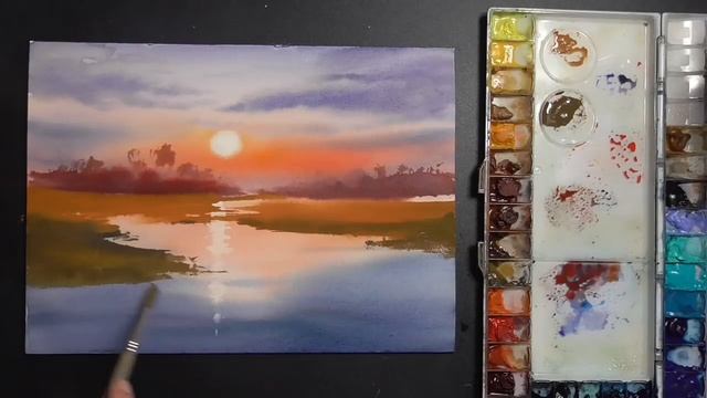 How to paint landscape in watercolor painting demo by javid tabatabaei смотреть онлайн