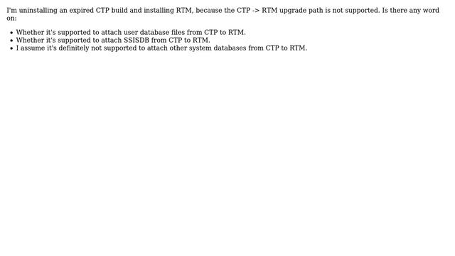 Databases: SQL Server 2016 CTP -＞ RTM, safe to attach CTP DB files (including SSISDB)? смотреть онлайн
