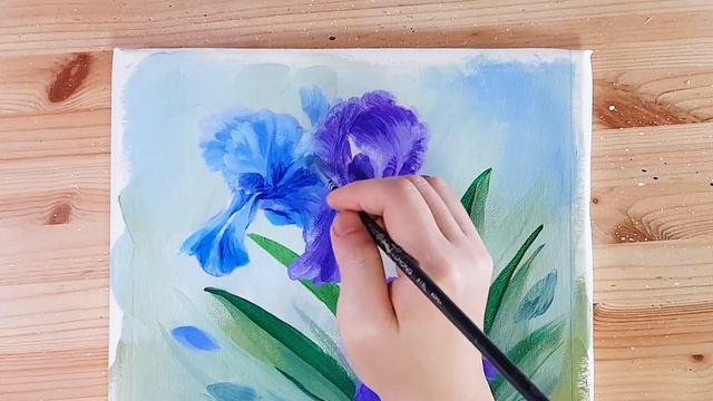 Easy flowers/ Acrylic painting tutorial for beginner /아크릴화 / how to paint Iris/ #18 смотреть онлайн
