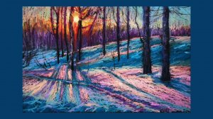 Зимний закат масляной пастелью. Урок рисования
