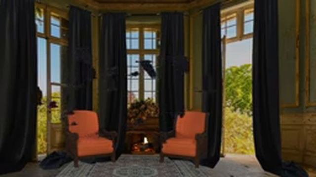 Камин и черные птицы. Завораживает, клонит ко сну / Огонь для снятия стресса, расслабления. смотреть онлайн