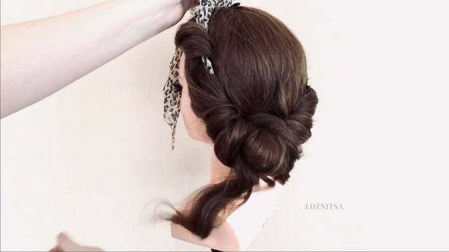 Простая и быстрая 3-х минутная Греческая Прическа с платком. Greek hairstyle tutorial смотреть онлайн