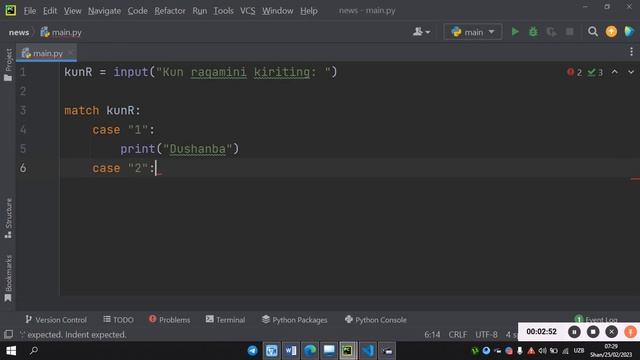 Python match case operatorlari 1-qism смотреть онлайн