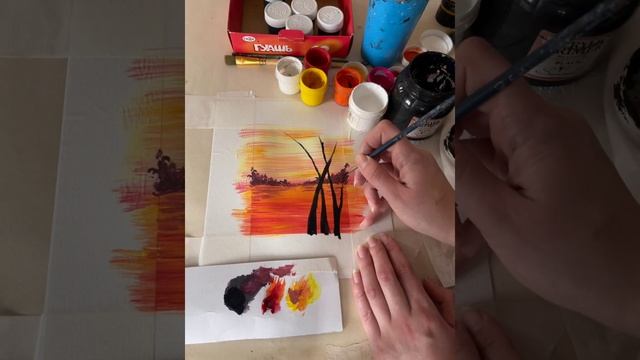 МК по живописи. Осенний пейзаж на закате. смотреть онлайн
