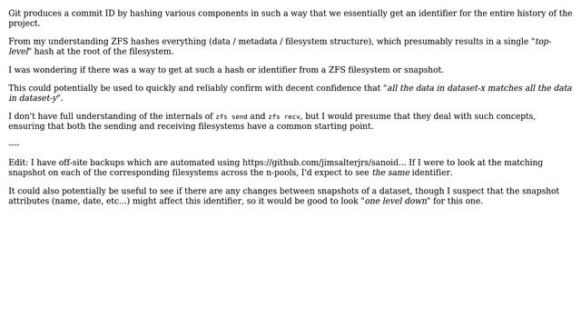 Does ZFS have an "overall checksum" similar to Git's commit IDs? (2 Solutions!!) смотреть онлайн