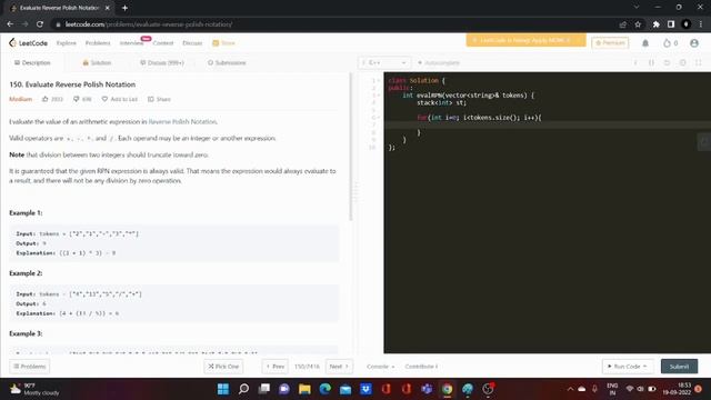 Leetcode 150 - Evaluate Reverse Polish Notation (Stack) - Explanation with code - In Tamil смотреть онлайн