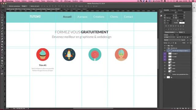 Tuto Web Design - Créer une maquette Web avec Photoshop Partie#02 - Tutoriel Photoshop en Français смотреть онлайн