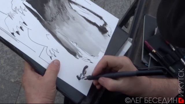 Портрет на улице С натуры (31 мин) Portrait sketch on the street Feather brush In real time смотреть онлайн
