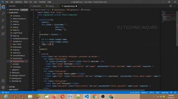 SignUp Form With Validation Using React JS | Bootstrap 4 | Registration Form in React JS Tamil