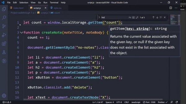 Build a PWA - Learning JS DOM - Project - Part 8: Store notes in Local Storage - Tharun Shiv