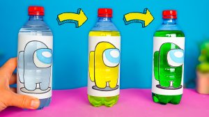 Фокус Амонг Ас с бутылкой воды лайфхак от Поделки Самоделки