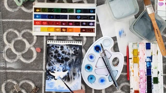 КАК НАРИСОВАТЬ ЖУРАВЛЕЙ? / РИСУЕМ АКВАРЕЛЬЮ смотреть онлайн