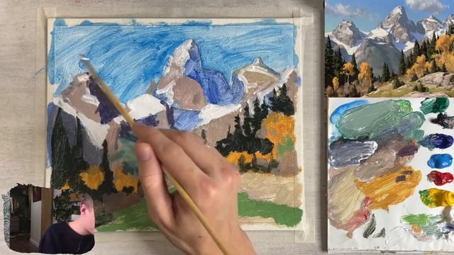 Рисуем Яркую, Сочную Осень в Горах в прямом эфире / Как нарисовать горы акрилом смотреть онлайн