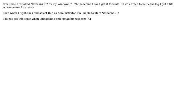 Netbeans 7.2 won't start on Windows 7 java.io.FileNotFoundException: lock (Access is denied) смотреть онлайн