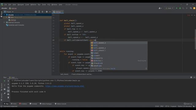 ИГРА PONG на PYGAME. ИСКУСТВЕННЫЙ ИНТЕЛЛЕКТ БОТА и ОТСКОКИ МЯЧА. PYTHON. смотреть онлайн
