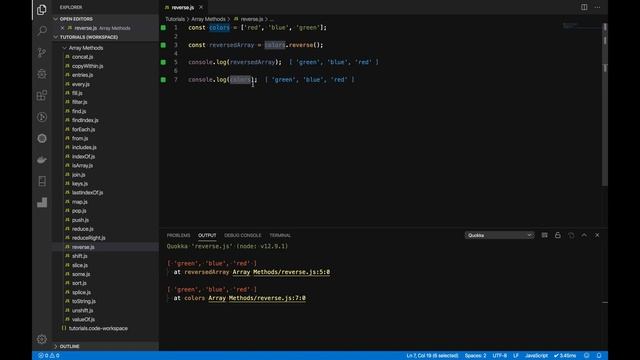 reverse() - JavaScript Array Methods смотреть онлайн