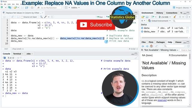 Replace NA Values in Column by Other Variable in R (Example) | Substitute NAs in Data Frame | is.na смотреть онлайн