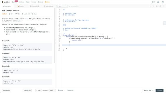Facebook Coding Interview Question | Leetcode 161 | One Edit Distance смотреть онлайн