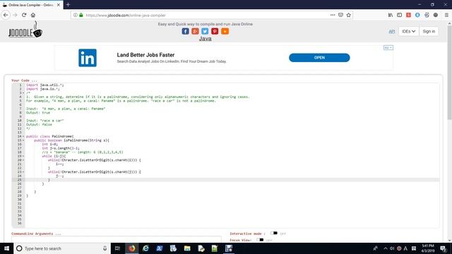 (valid) palindrome.java смотреть онлайн