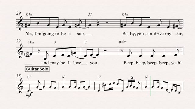 Trumpet - Drive My Car - The Beatles Sheet Music, Chords, and Vocals смотреть онлайн