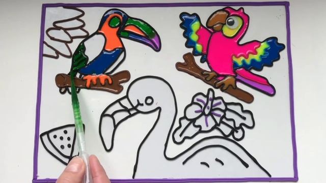 Экзотические птицы. Тукан, попугай, фламинго.Jelly Coloring & Painting , Creative Art смотреть онлайн