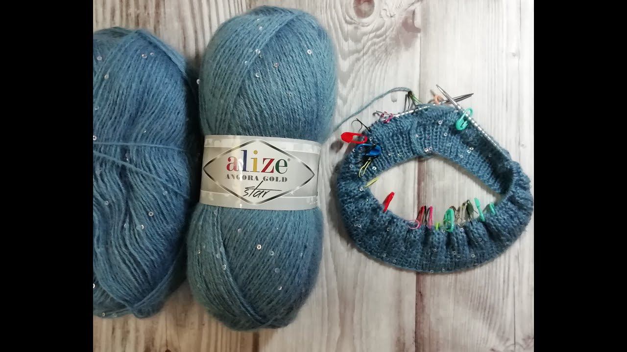 Джемпер спицами регланом сверху из пряжи Ализе ангора голд стар. Расчеты и вязание горловины. смотреть онлайн