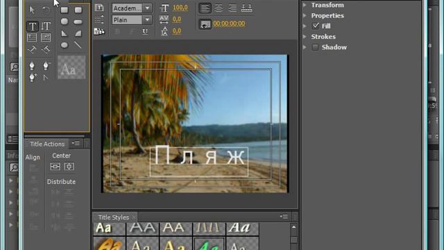 Работа с окном настройки титров в Adobe Premiere CS4 (34/39) смотреть онлайн