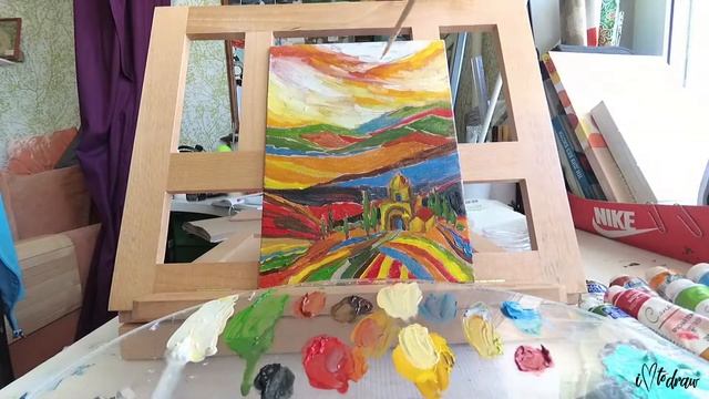 Рисуем пейзаж маслом, тайм-лапс смотреть онлайн