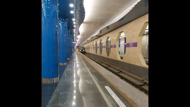Прибытие метропоезда на станцию метро Дунайская, Санкт-Петербург