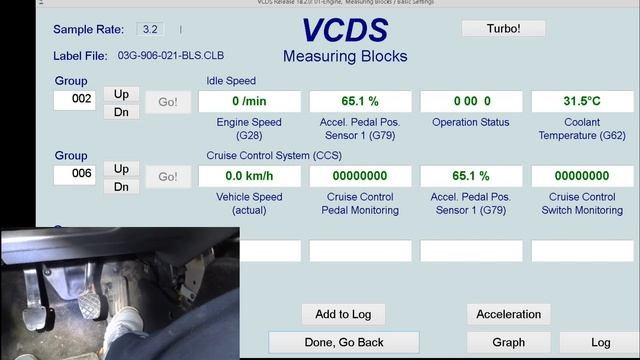 VCDS-VAG Pedal Test /accelerator Pedal, Brake Pedal, Clutch Pedal/ On VW Golf
