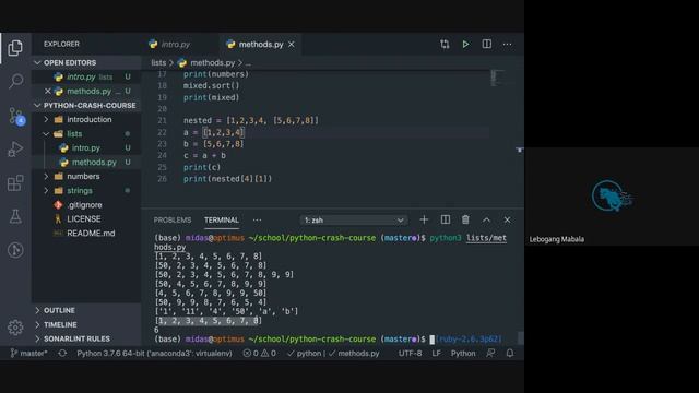 Python Crash Course: Lesson 5 - List methods and an Introduction to Dictionaries смотреть онлайн